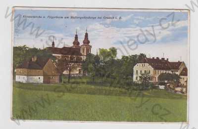  - Králíky - Kopeček (Grulich - Muttergottesberge) - Ústí nad Orlicí, kostel, částečný záběr města, kolorovaná