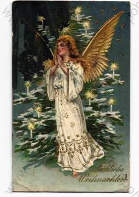  - Vánoční přání, anděl, plastická karta, zlacená