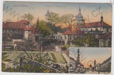  - Teplice (Teplitz), více záběrů, zámek, zahrada, náměstí, kolorovaná