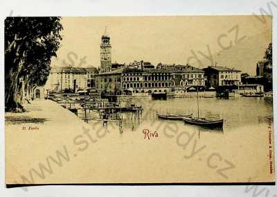  - Itálie - Riva, přístav, lodě, litografie, DA