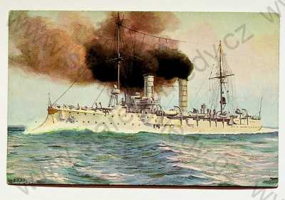  - Námořnictvo - 1. světová válka - válečná loď, kolorovaná