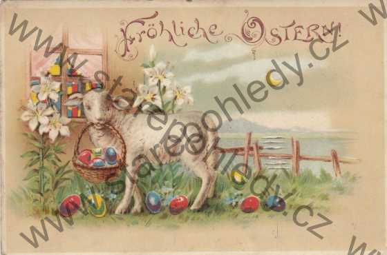  - Velikonoce, Fröhliche Ostern, proti světlu, DA, koláž, litografie