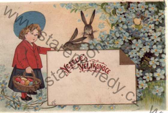  - Veselé Velikonoce!, pozlacená, plastická karta, litografie, DA