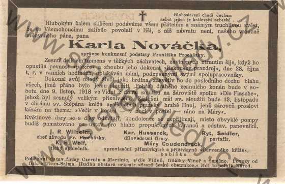  - Švábovka - smuteční oznámení K. Nováčka, obr. č. 306, nákl. Jos. Švába