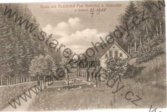  - Rudolfov, Rudolfsthal, Post Niederhof b. Hohenelbe in Böhmen, Gall's Logirhaus - DETAIL