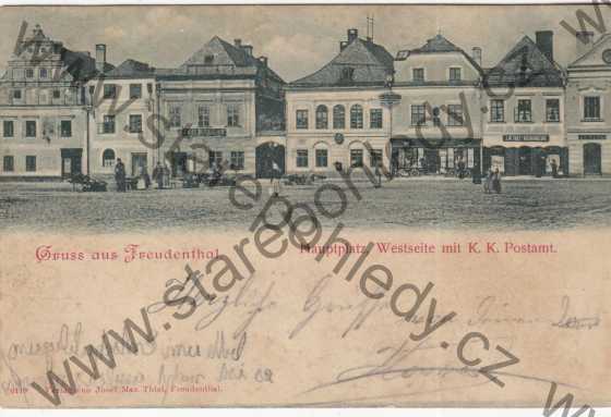  - Bruntál -  Freudenthal, Hauptplatz, Westseite mit K. K. Postamt, DA