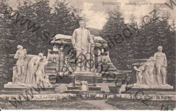  - Freiwaldau, Priessnitz - Denkmal im Stadtpark, Jeseník, pomník Priessnitze v městském parku, detail