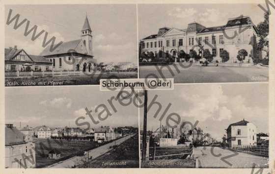  - Ostrava - Svinov / Schönbrunn (Oder) - Kath. Kirche mit Pfarrei, Teilansicht, Adolf - Hitler - Strasse, Schule