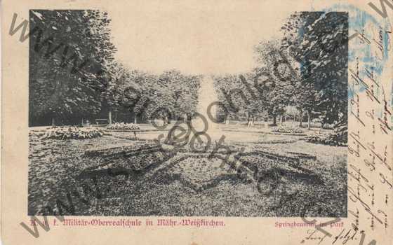  - Hranice, Militär - Oberrealschule in Mähr. - Weisskirchen - Springbrunnen im Park, DA