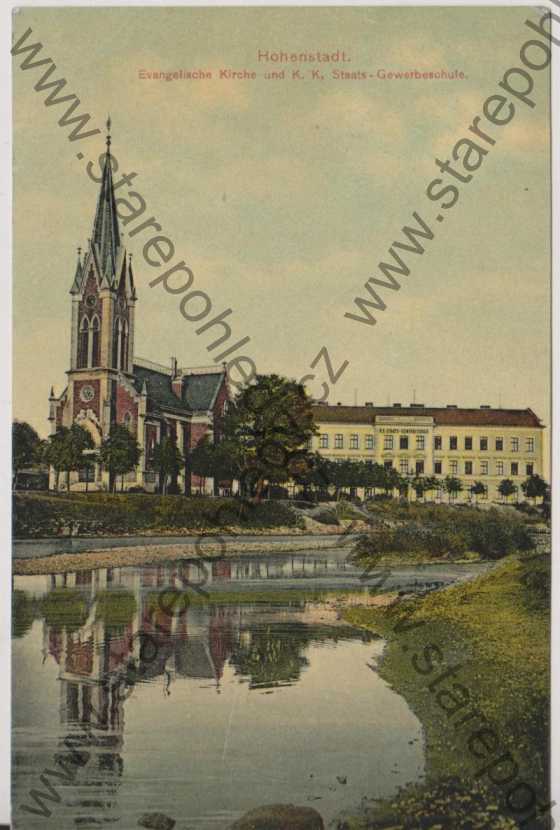  - Zábřeh / Hohenstadt - Evangelische Kirche und K. K. Staats - Gewerbeschule, barevná