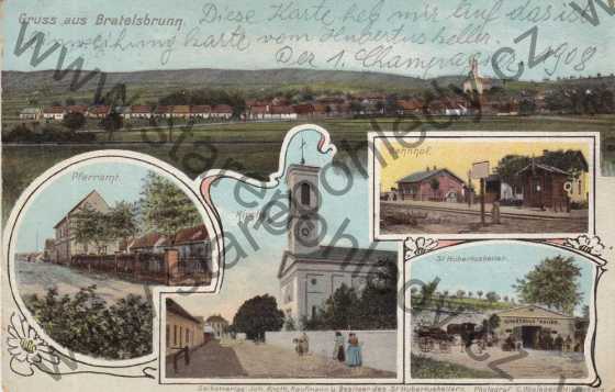  - Březí / Bratelsbrunn - Pfarramt, Kirche, Bahnhof, St. Hubertuskeller