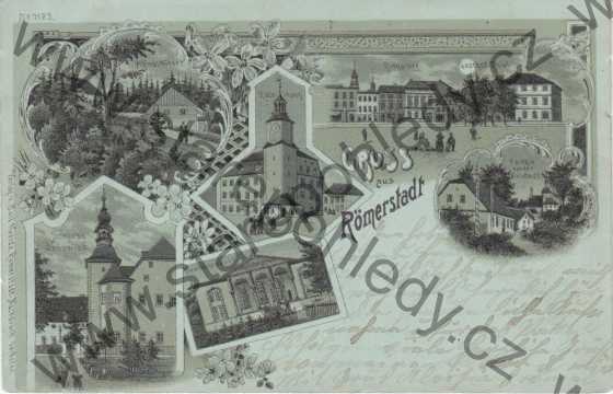  - Rýmařov / Römerstadt - Alfreds - Hütte, Rathaus, Schloss Janowitz, Teatergebäude, Ringplatz, Parthie aus der Vorstadt, DA