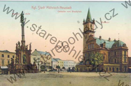  - Uničov / Kgl. Stadt Mährisch - Neustadt - Mariensäule, Ostseite vom Stadtplatz, Rathaus