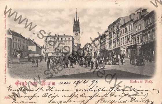  - Znojmo, Dolní náměstí, detail, lidé, Gruss aus Znaim, Unterer Platz, DA