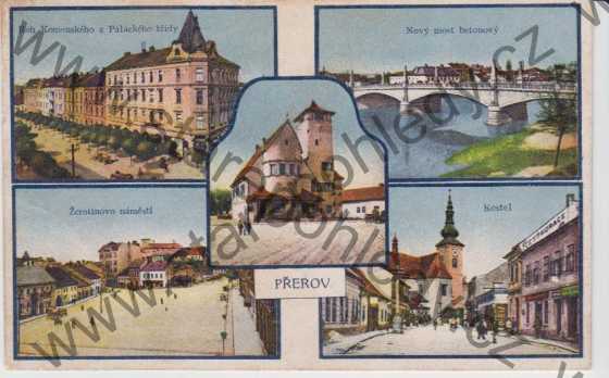  - Přerov - Roh Komenského a Palackého třídy, Žerotínovo náměstí, Kostel, Nový most betonový