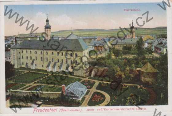  - Bruntál (Freudenthal), klášter, v pozadí farní kostel, barevná