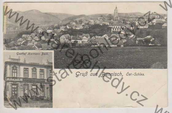  - Horní Benešov (Bennisch), Öst. - Schles.), celkový pohled, hostinec Hermann Beck