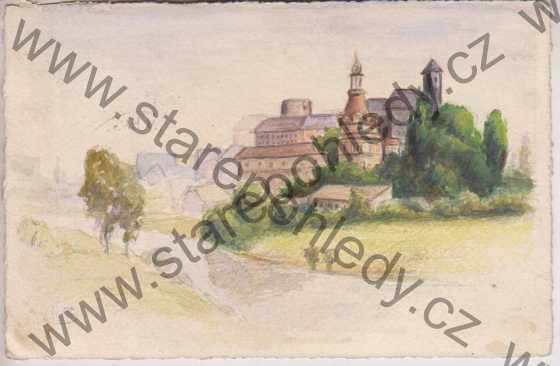  - Jindřichův Hradec, hrad ve městě, barevná, kresba