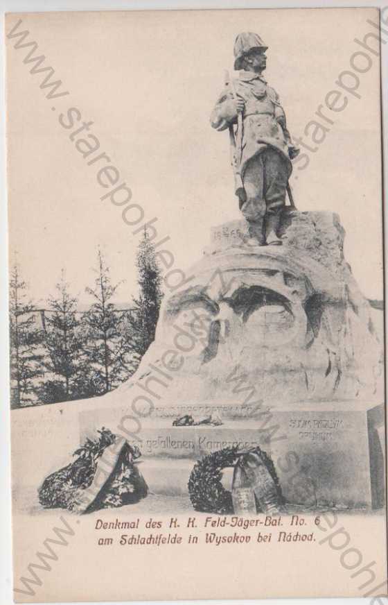  - Rakouský myslivec, Denkmal des K. K. Feld - Jäger - Bat. No. 6 am Schlachtfelde in Wysokov bei Náchod