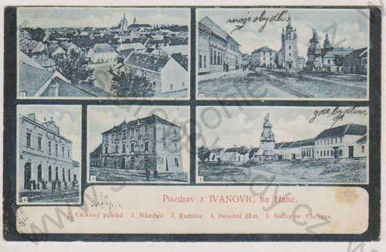  - Ivanovice na Hané, celkový pohled, náměstí, radnice, Besední dům, socha sv. Floriana, více záběrů