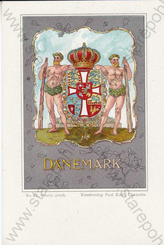  - Dänemark, ERB, barevná, litografie, DA