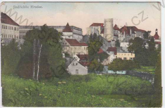  - Jindřichův Hradec, pohled na domy, kolorovaná