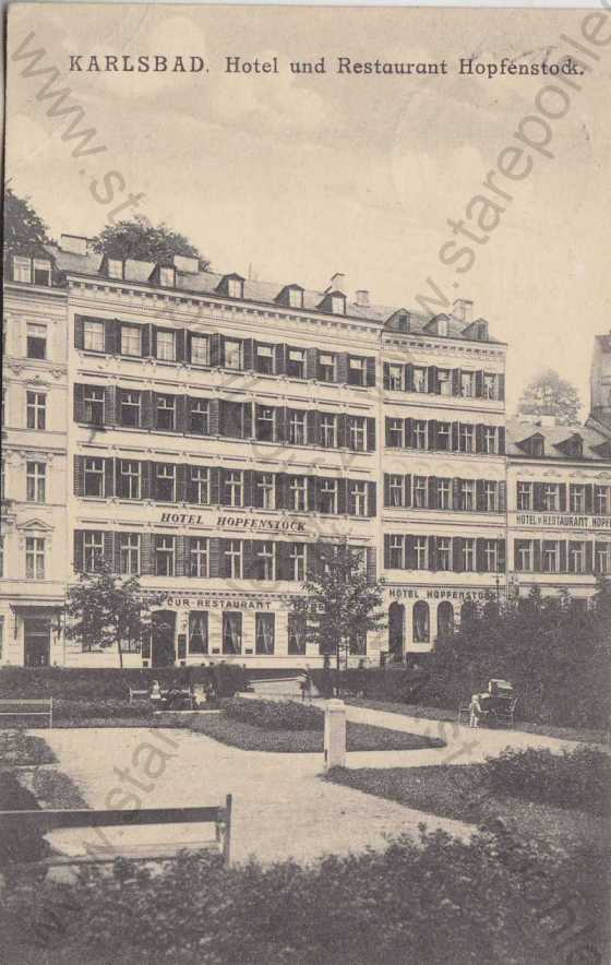  - Karlovy Vary, Hotel und Restaurant Hopfenstock, černobílá