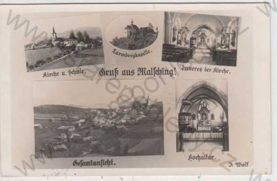  - Malšín (Malsching), Kirche u. Schule, Lurmbergkapelle, Hochaltar, celkový pohled, více záběrů