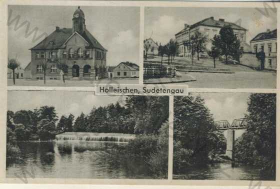  - Holýšov (Holleischen), Sudetengau, radnice, most, řeka, domy, více záběrů