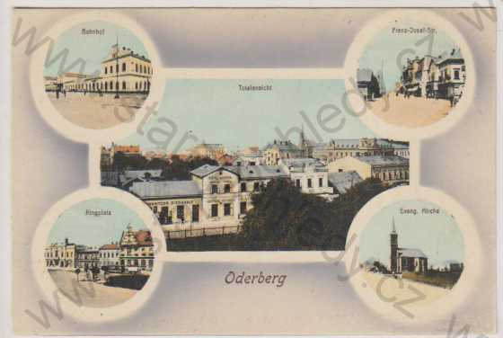  - Bohumín (Oderberg), nádraží, celkový pohled, náměstí, evangelický kostel, Franz - Josef - Strasse, barevná