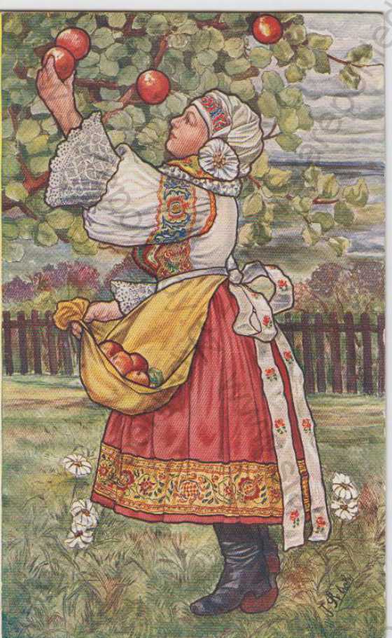  - Dívka v kroji (Česká zahradnicko - ovocnická výstava 1910 Praha), barevná