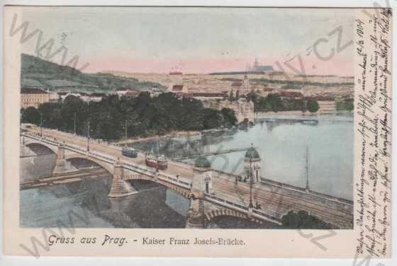  - Praha, most císaře Františka Josefa, tramvaj, kolorovaná, DA