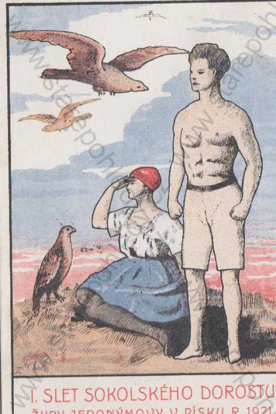  - I. slet sokolského dorostu župy Jeronýmovy v Písku 1921, kolorovaná kresba
