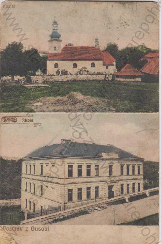  - Ousobí (Úsobí), kostel, škola, barevná