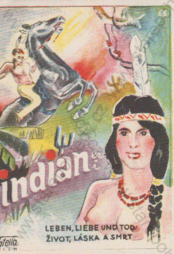  - Portrét indiánka, v pozadí indián na koni, (,,Život, láska, smrt,,) barevná, malovaná