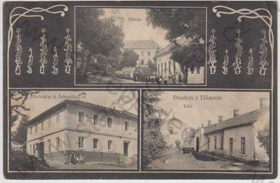  - Třešňovice, náves, obchod p. A. Šebestíka, vila, zaniklé!