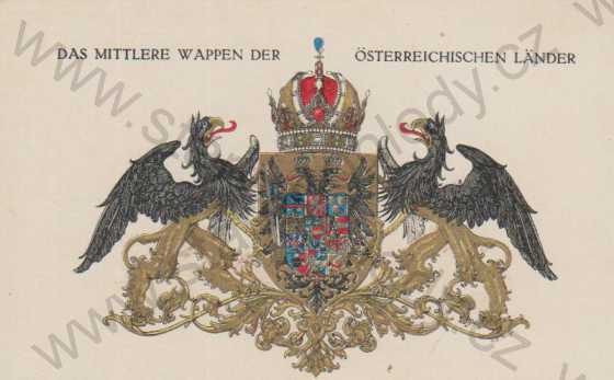  - Erb rakouské země / Das Mittlere Wappen der Österreichischen Länder, ERB, Offizielle Karte für Rotes Kreuz Nr. 285, barevná, zlacená