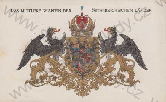  - Erb Rakouska / Das mittlere Wappen Österreichs, barevná, zlacená