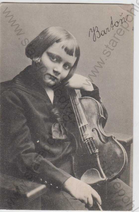  - Portrét dítě s houslemi, Bartoň, podpis - tisk