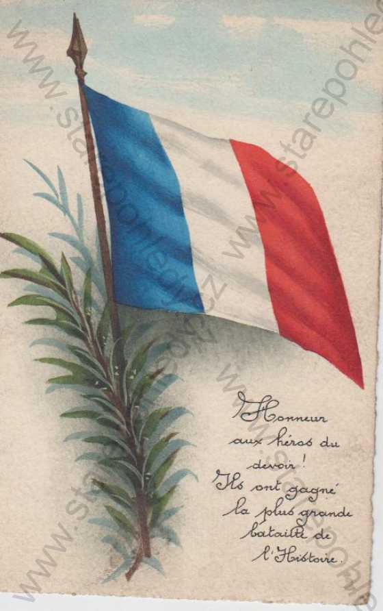  - Vlajky, francouzská vlajka s větvičkou, barevná, DA