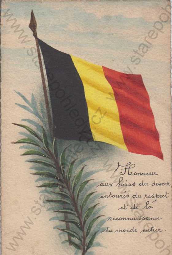  - Vlajky, Belgická vlajka s větvičkou, barevná, DA