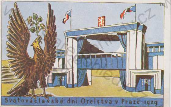  - Sokol, Svatováclavské dni Orelstva v Praze 1929, hudební pavilon, Antonín Pospíšil, barevná