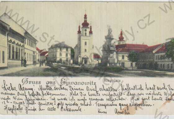  - Ivanovice na Hané (Eywanowitz), náměstí, kostel, barevná, DA