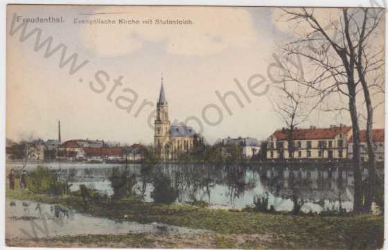  - Bruntál, Kostel a rybník / Freudenthal, Evangelische Kirche mit Stutenteich