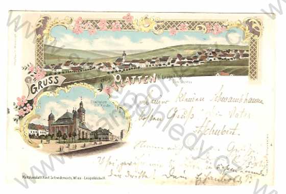  - Horní Blatná - Gruss aus Platten i / Erzgebirge,náměstí a kostel - Stadtplatz mit Kirche,litografie,DA