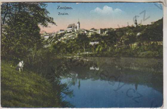  - Znojmo (Znaim), partie na Dyji, v pozadí část města, kolorovaná