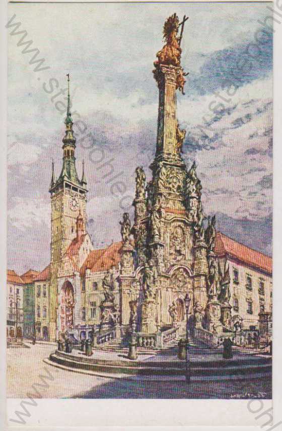  - Olomouc (Olmütz), Trojice a radnice, prof. J. Havlíček, barevná