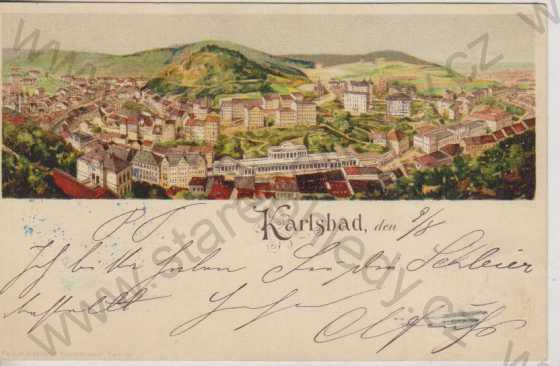  - Karlovy Vary (Karlsbad), celkový pohled na město, kolorovaná, DA