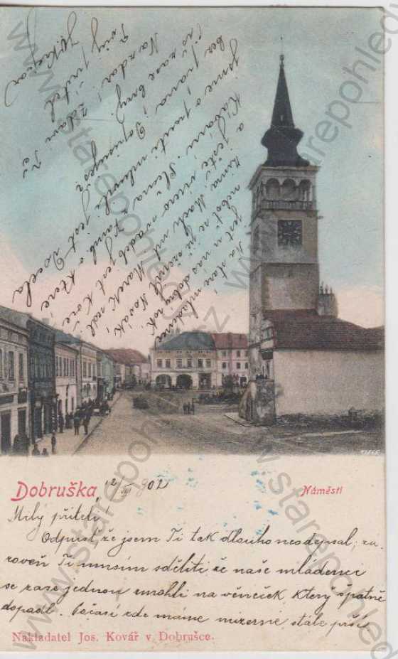  - Dobruška, partie náměstí s kostelem, kolorovaná, DA