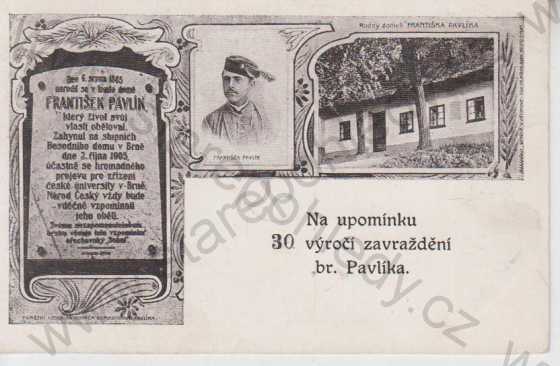  - Ořechov u Brna, upomínka 30. výročí zavraždění Františka Pavlíka, rodný dům, portrét, pamětní deska, více záběrů